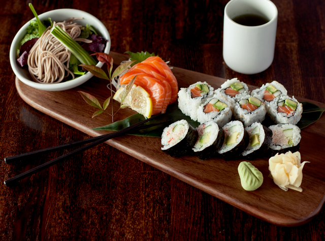 Sushi Roll And Sashimi Bento With Soba Salad By Chef Hideaki Taneda Lish