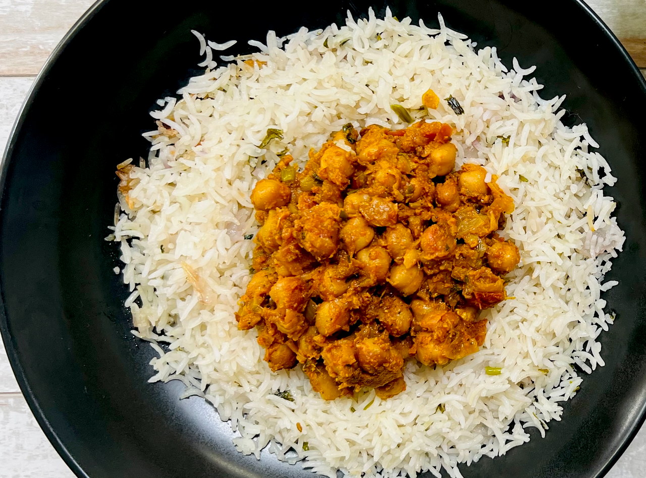 Gluten Free Chana Masala Rice Bowl by Chef Anubha Singh - Bellevue
