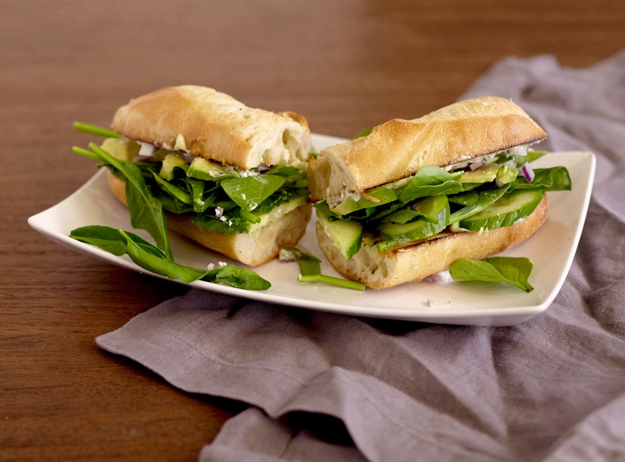 Mediterranean Avocado & Pesto Baguette Sandwich with Side Salad by Chef Lilly Gjekmarkaj