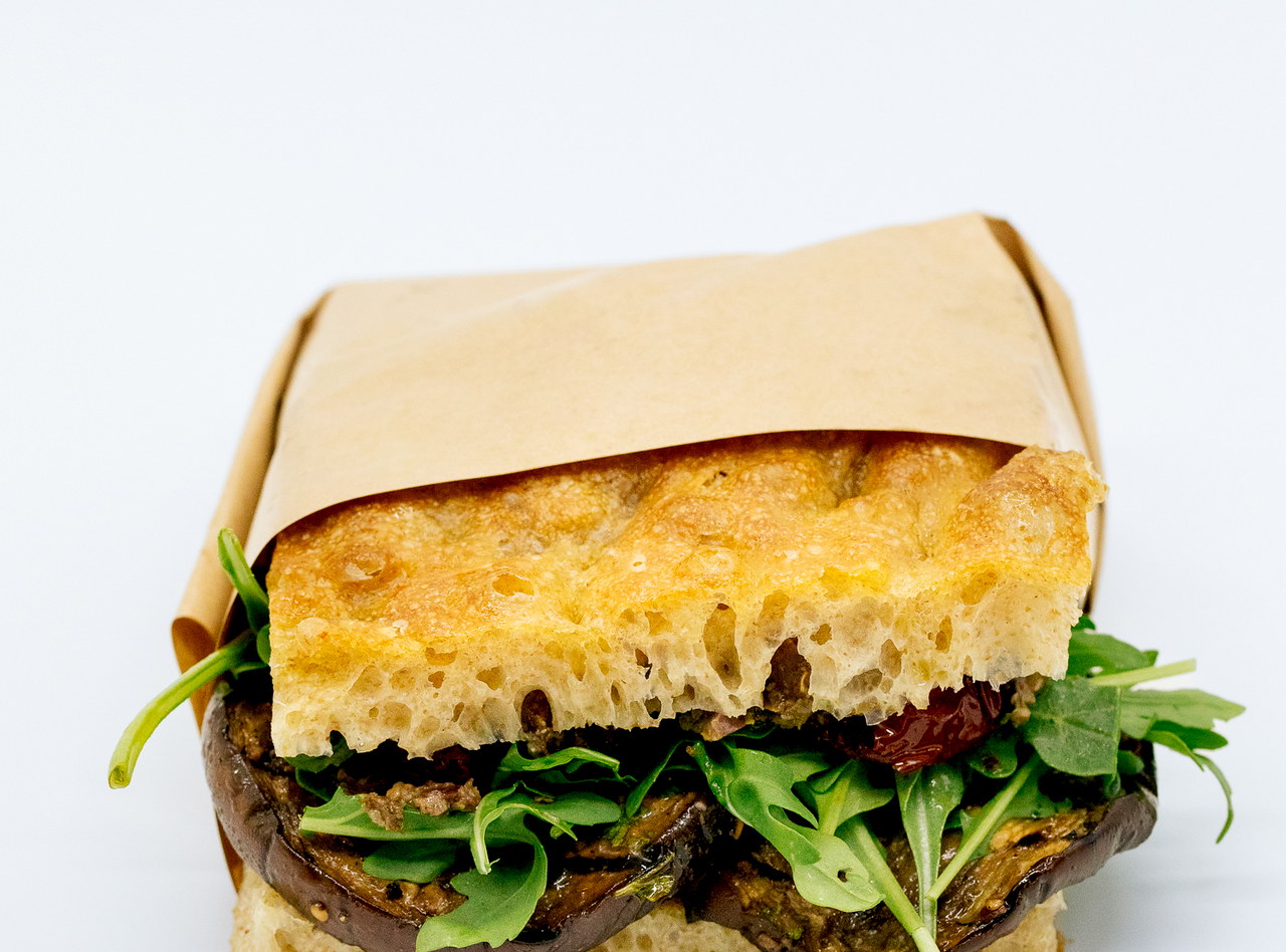 La Mediterranea Vegan Focaccia Sandwich by Chef Filippo Fiori - Roosevelt
