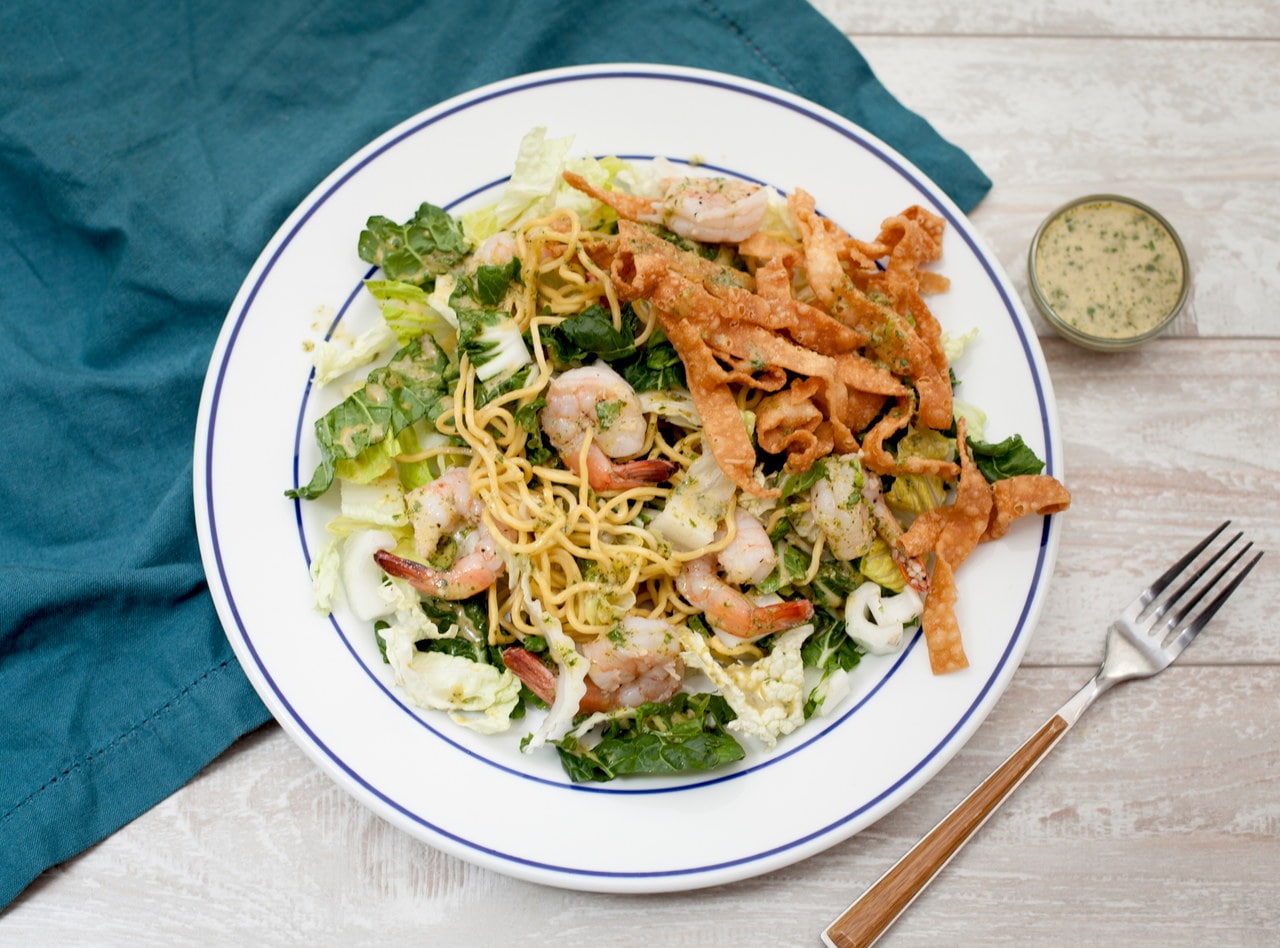 Thai Noodle Salad with Shrimp and Crispy Wontons by Lish Chef
