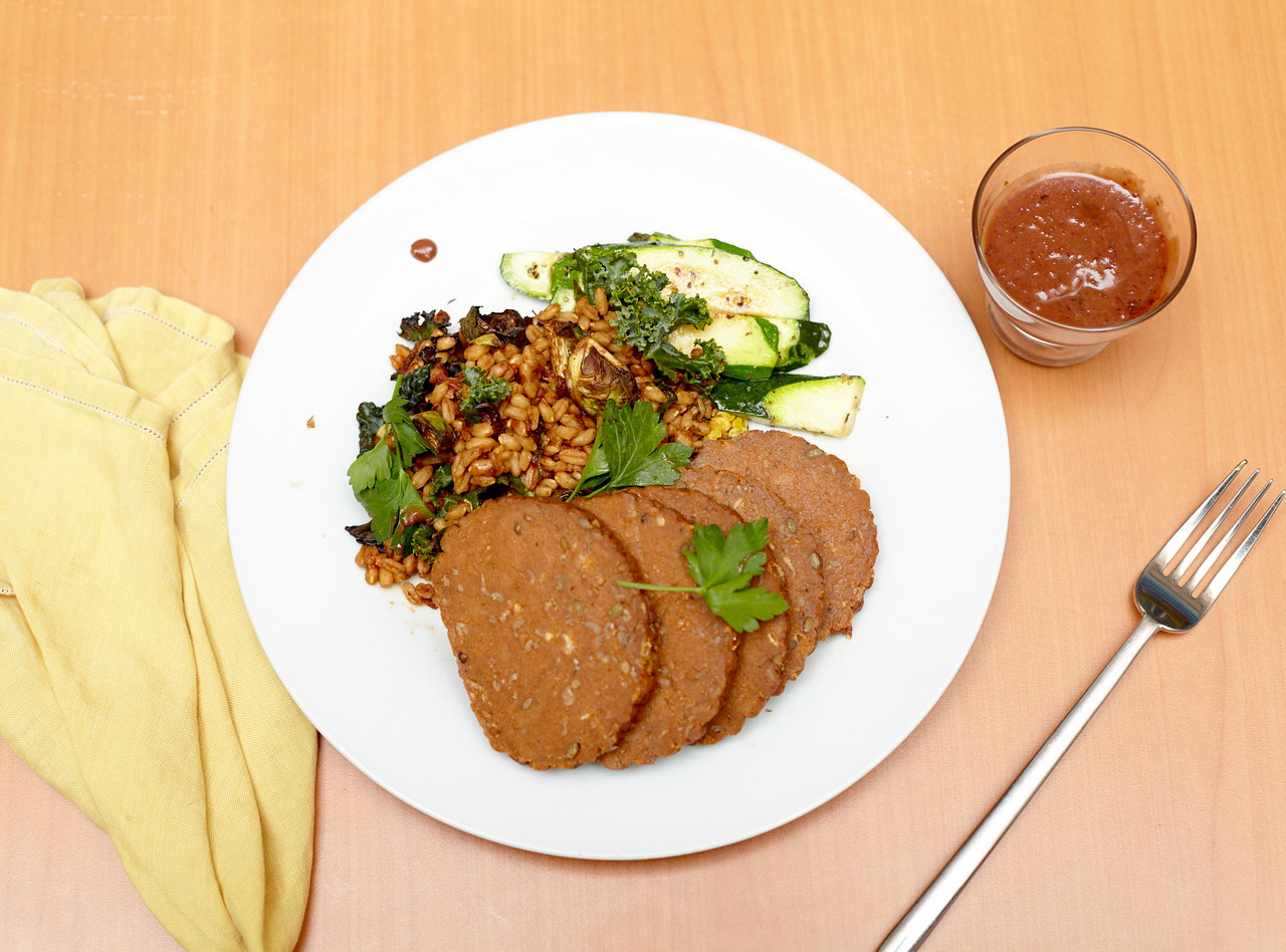 Pomegranate Field Roast with Tahini Carrots by Ripe Catering
