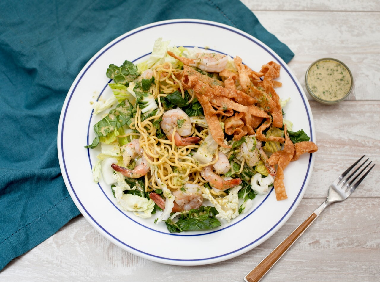 Thai Noodle Salad with Shrimp and Crispy Noodles by Chef Tanya Jirapol