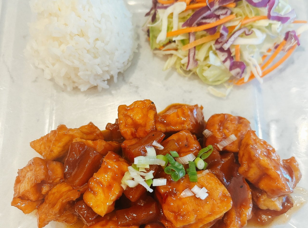 Jalapeño Stir-Fried Tofu Rice Plate by Chef Yoyo & Tim King