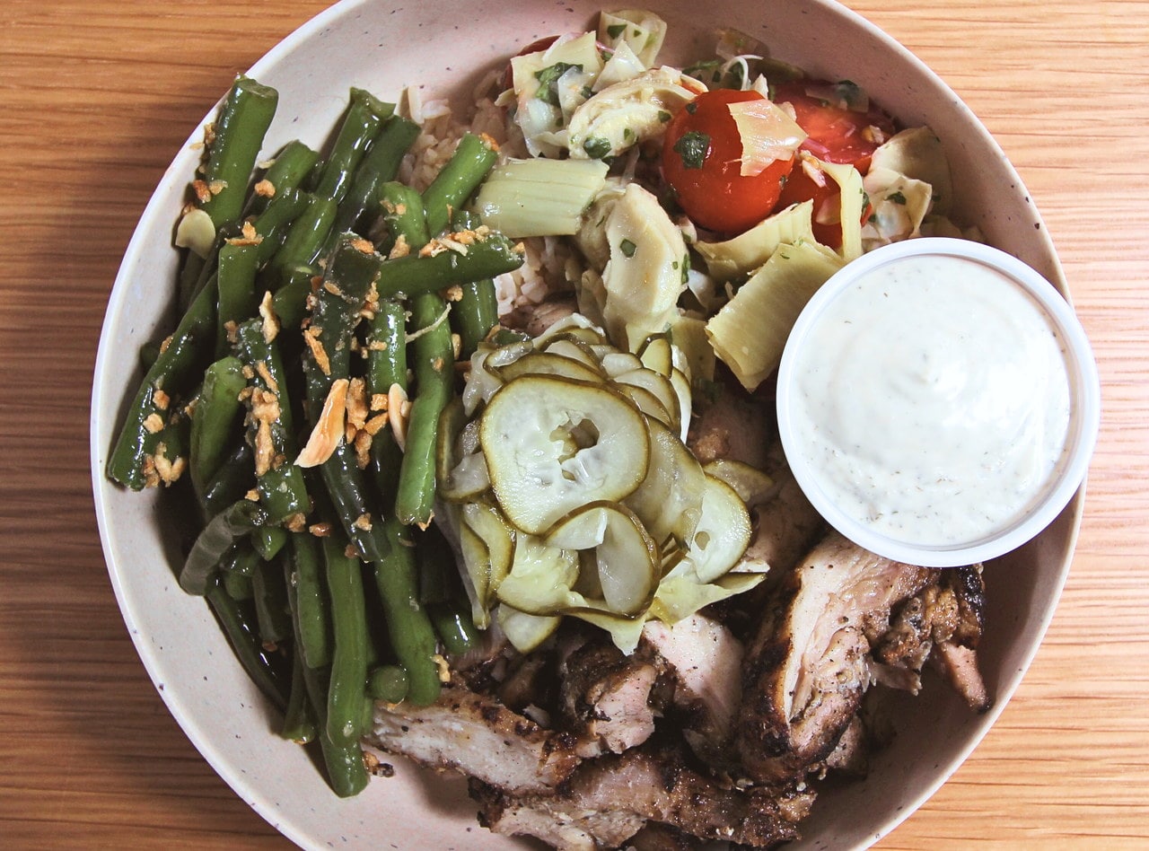 Shio Koji Chicken Cherry Tomato and Artichoke Bowl Boxed Lunch by Chef Carlos Beltre