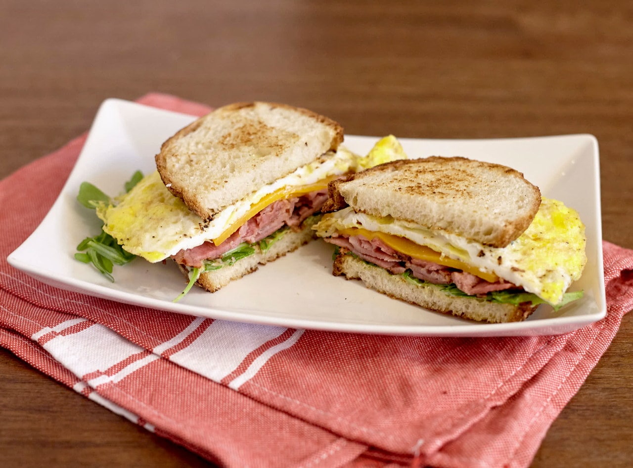 Ham, Cheddar and Egg Breakfast Sandwich by Chef Lilly Gjekmarkaj