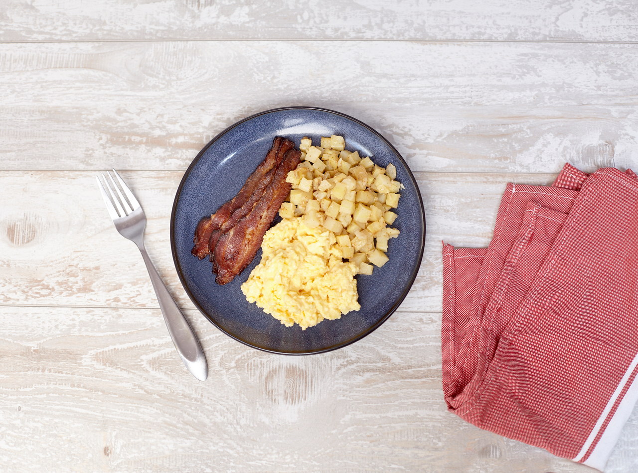 Cheesy Eggs, Bacon, and Roasted Potatoes (sm) by Chef Frankie Morales - ST