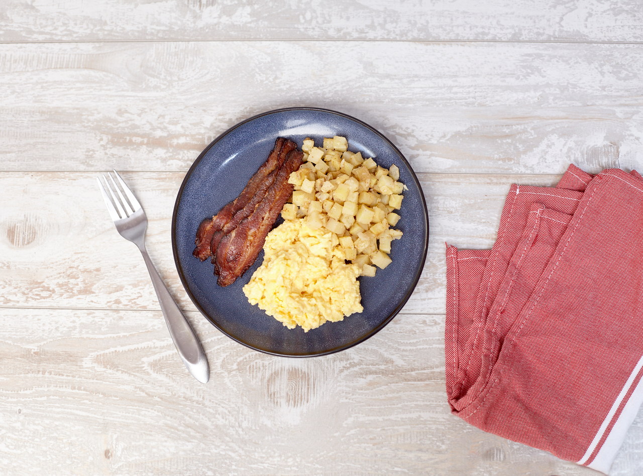 Cheesy Eggs, Bacon, and Roasted Potatoes (sm) by Chef Natalie Lamberjack