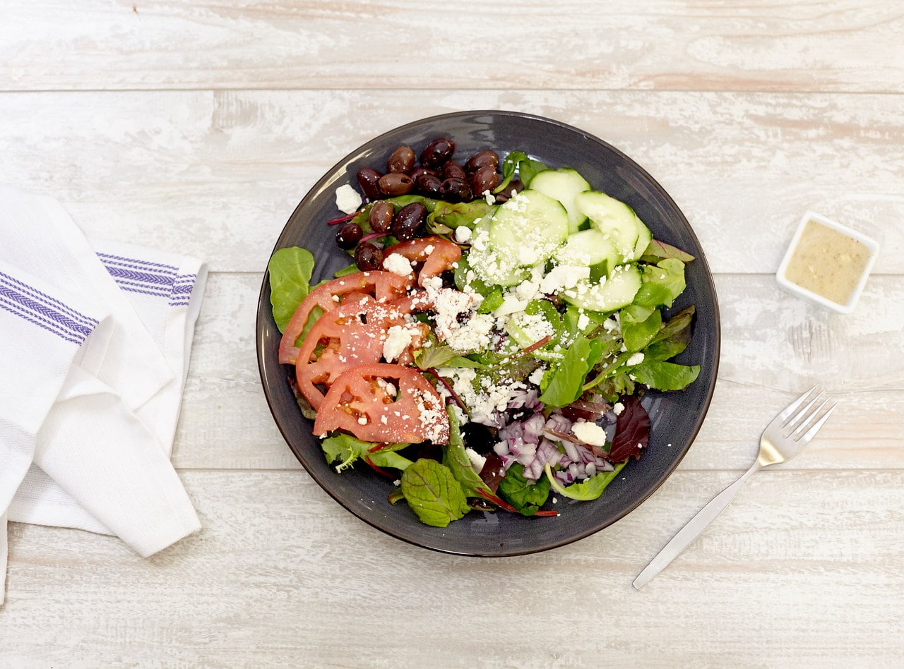 Mediterranean Salad with Feta-White Wine Vinaigrette by Chef Lilly Gjekmarkaj