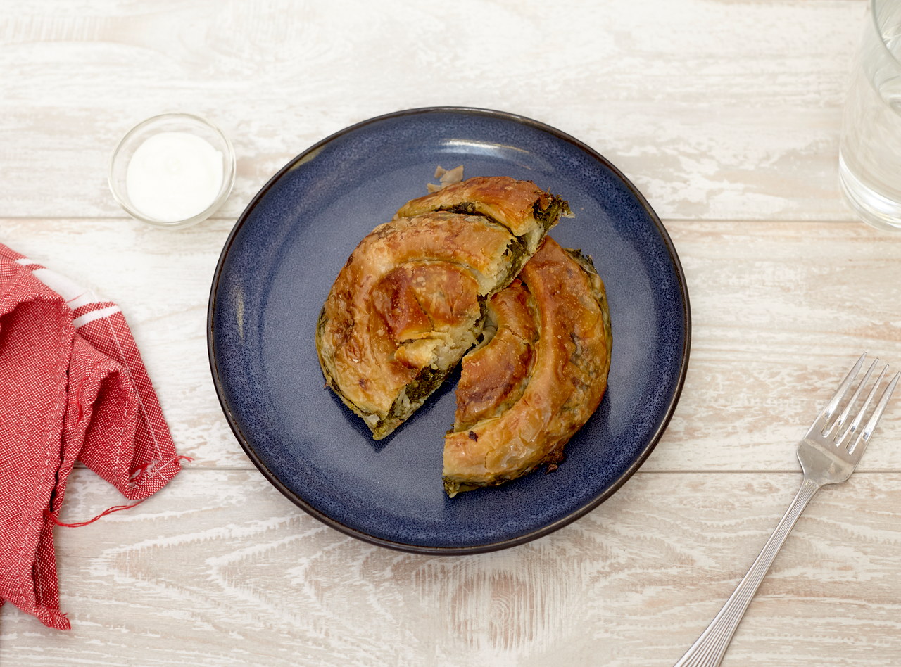 Byrek Pastry with Spinach and Feta Boxed Lunch by Chef Lilly Gjekmarkaj