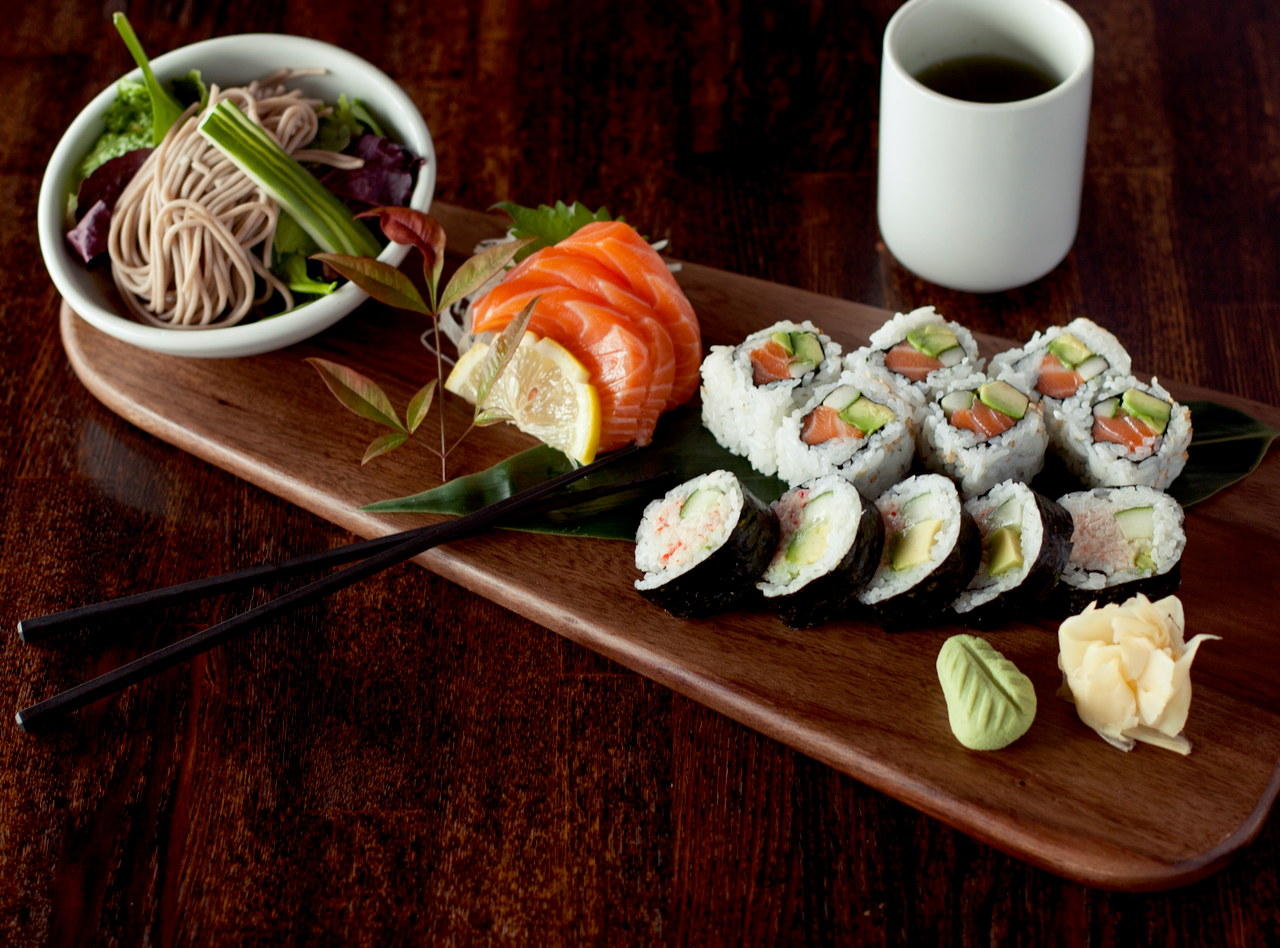 Sushi Roll and Sashimi Bento with Soba Salad by Chef Hideaki Taneda