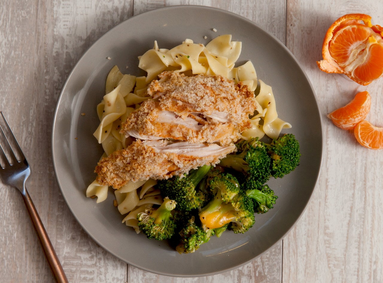 Panko Crusted Chicken with Egg Noodles by Chef Katie Cox