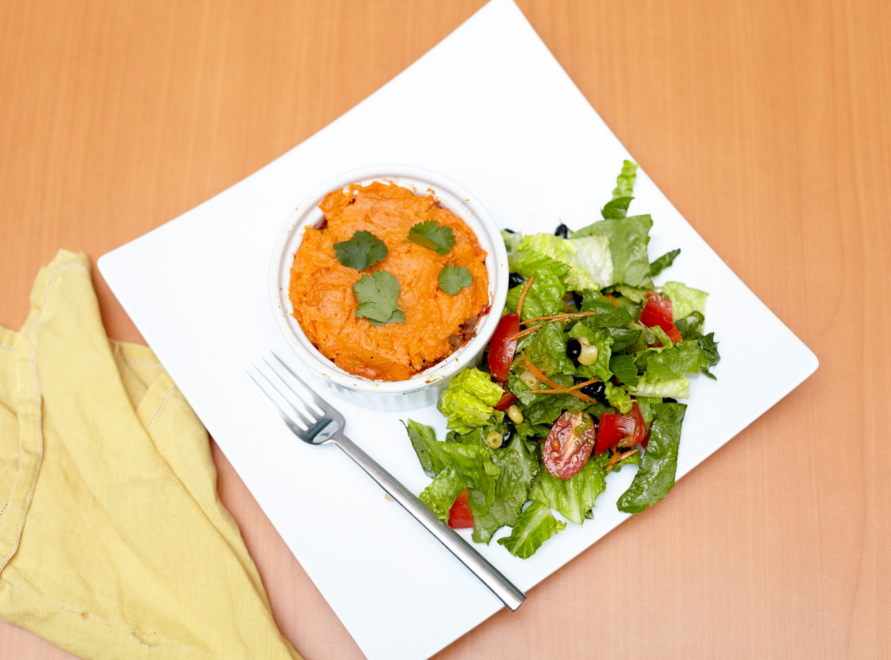 Southwest Shepherd's Pie with Turkey and Chipotle Yams by Ripe Catering