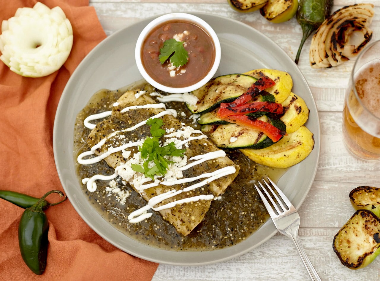 Roasted Tomatillo Pork Enchiladas Bar by Chef Frankie Morales