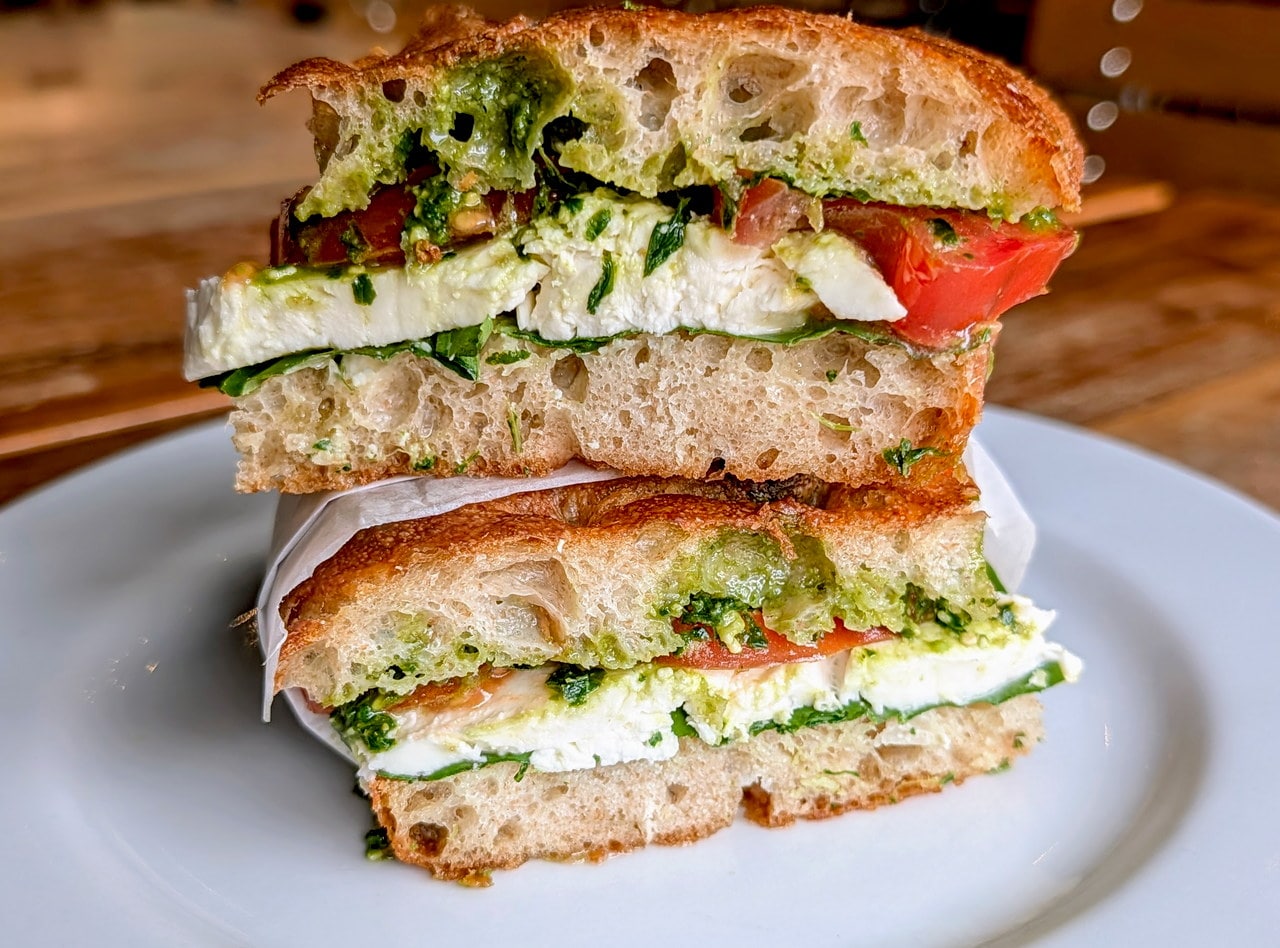 Caprese alla Genovese Fiordilatte Vegetarian Focaccia Sandwich by Chef Filippo Fiori - Roosevelt