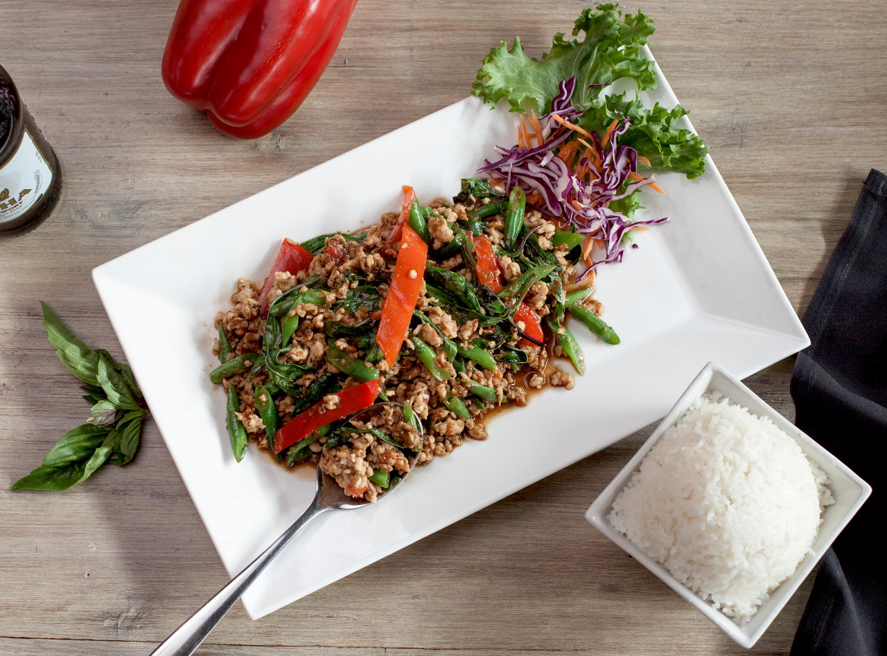Thai Basil Tofu Boxed Lunch by Chef Pik Kookarinrat